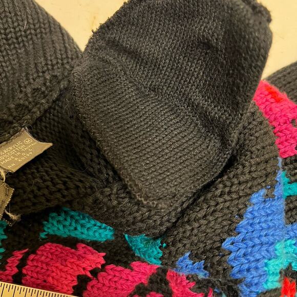 Jimmy Garcia NY Womens Sweater Vtg M Hand Loomed Black Floral Shoulder Pads 80s - Picture 5 of 8